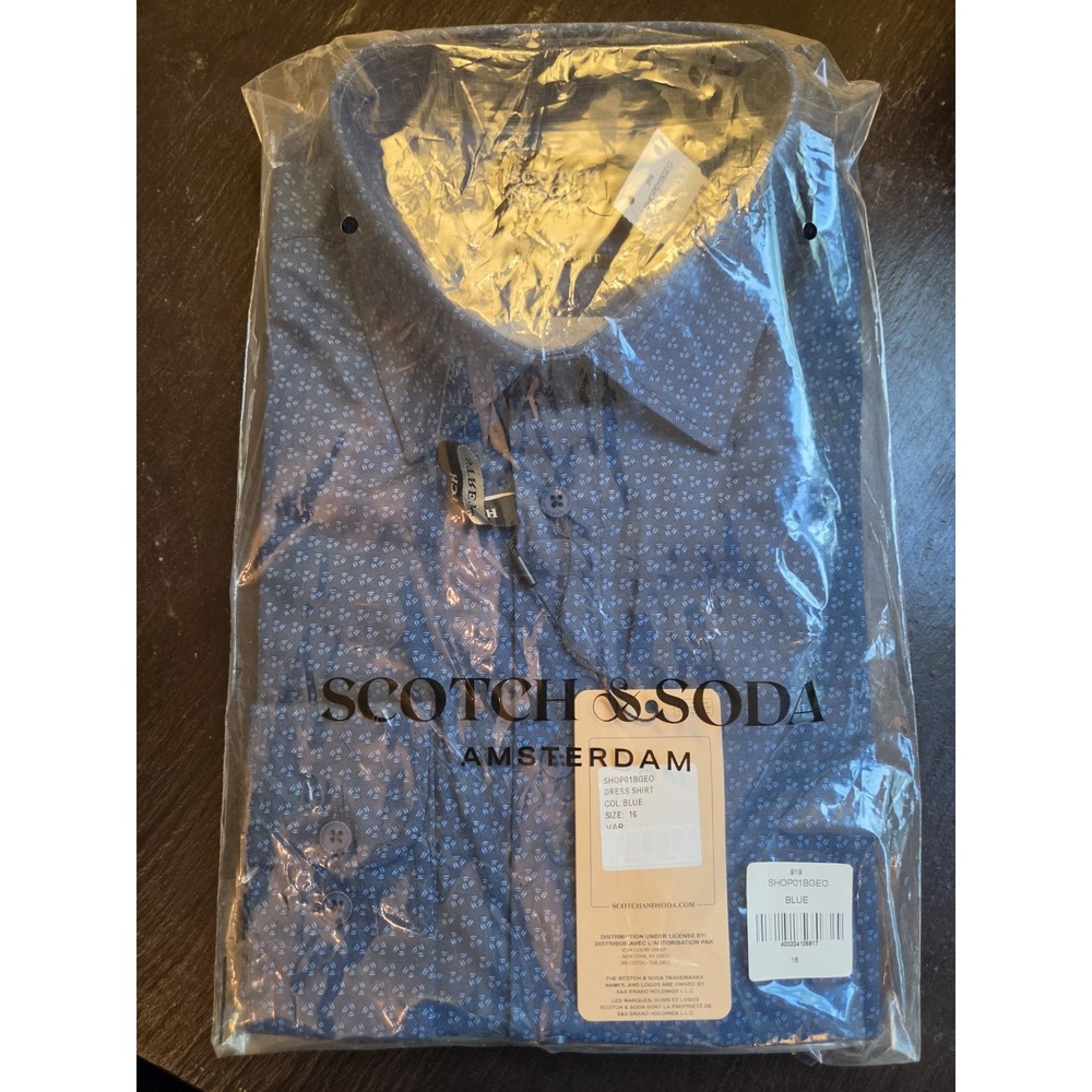Scotch & Soda Men's Cotton Blend Dress Shirt Blue Dot Size 16 NEW! $125